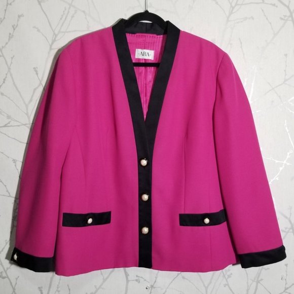 ARA Hot Pink Wool Blend Satin Trim Button Front Blazer - Picture 1 of 6